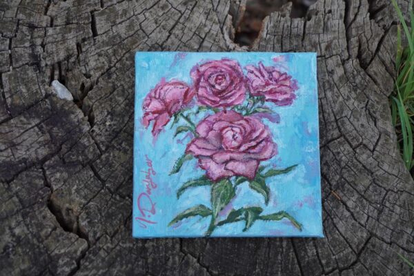 Blushing Roses, Plein Air, Mini Oil Painting, Italy