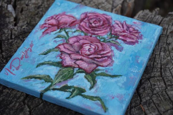 Blushing Roses, Plein Air, Mini Oil Painting, Italy