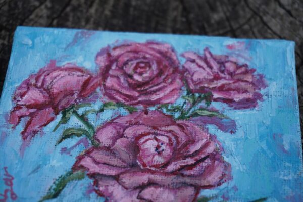 Blushing Roses, Plein Air, Mini Oil Painting, Italy