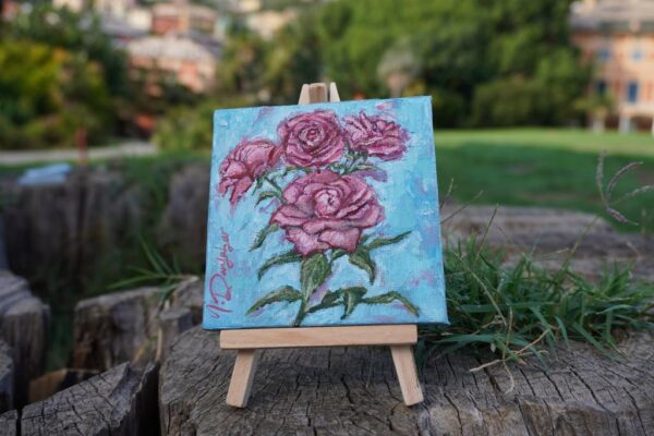 Blushing Roses, Plein Air, Mini Oil Painting, Italy