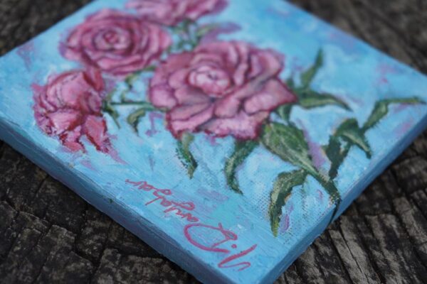 Blushing Roses, Plein Air, Mini Oil Painting, Italy